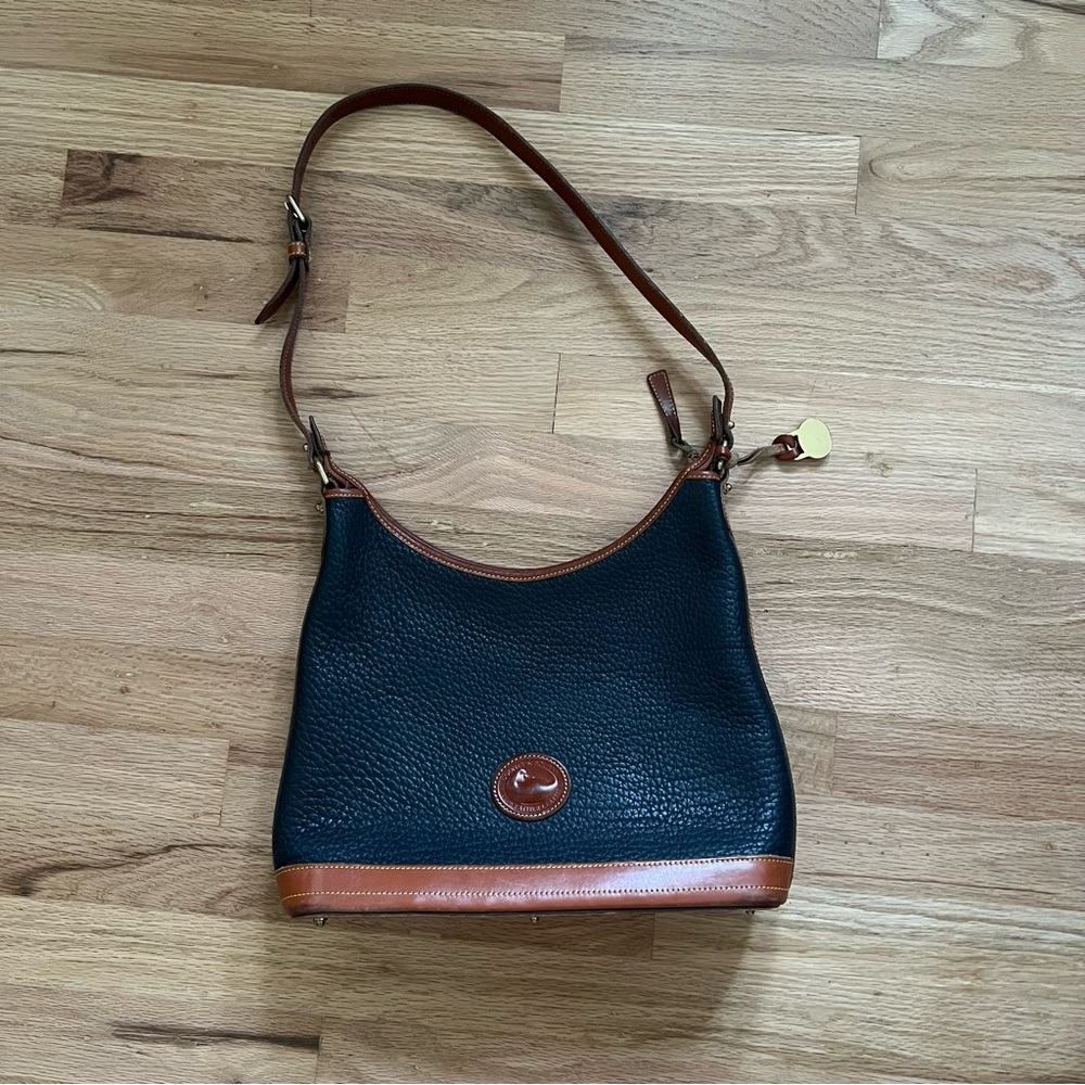 Vintage Dooney & Bourke Navy and Tan Leather Shoulder Large HOBO Bag Purse